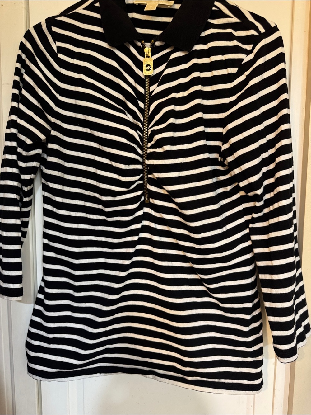 Michael Kors Striped Black & White Zip-Front Women's Top